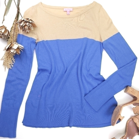 Lilly Pulitzer Tan Blue Wool Viscose Sweater Sz M - Picture 8 of 12
